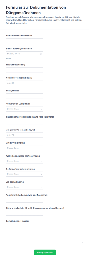 Düngeantrags Erfassungsformular
