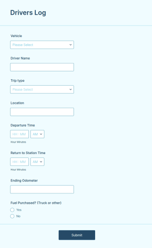 Dunmore RFS Drivers Log Form Template