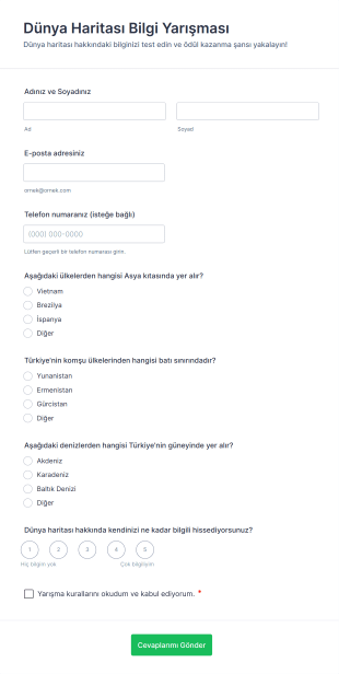 Dünya Haritası Bilgi Yarışması Form Template