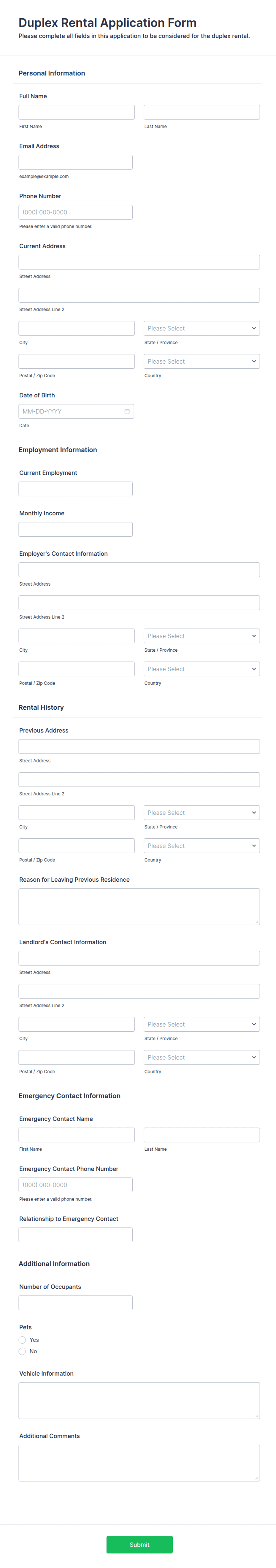 Duplex Cdc Application Example Duplex Rental Application Form Template | Jotform