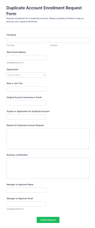 Duplicate Account Enrollment Request Form Template
