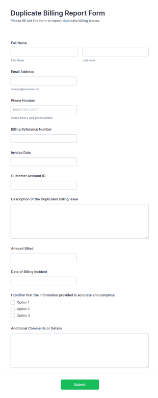 Duplicate Billing Report Form Template