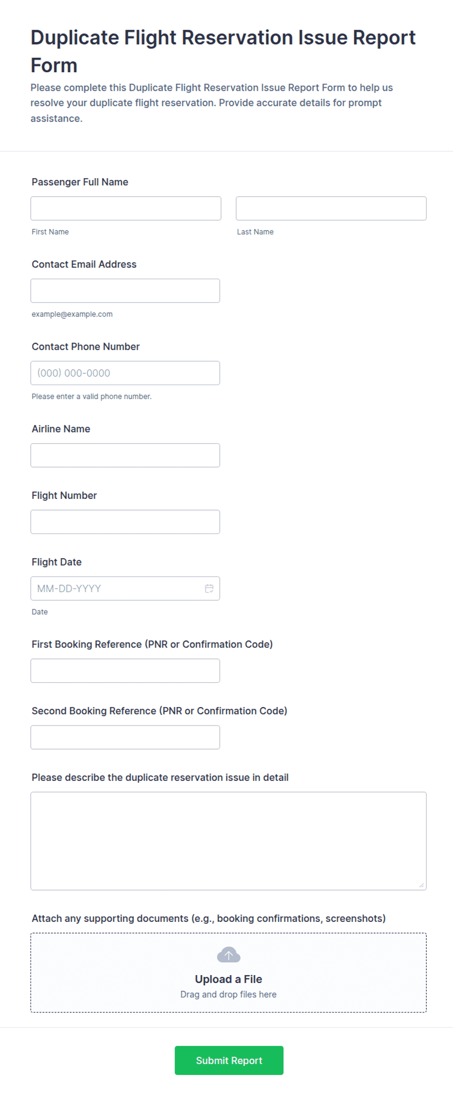 Duplicate Flight Reservation Issue Report Form Template | Jotform