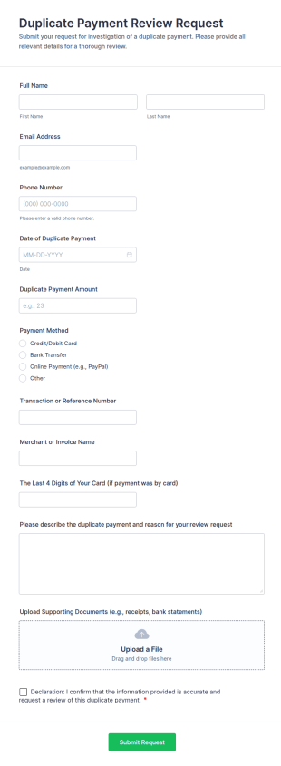 Duplicate Payment Review Request Form Template