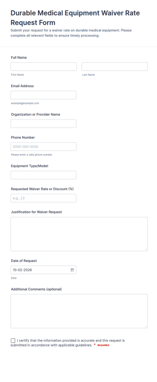 Durable Medical Equipment Waiver Rate Request Form Template