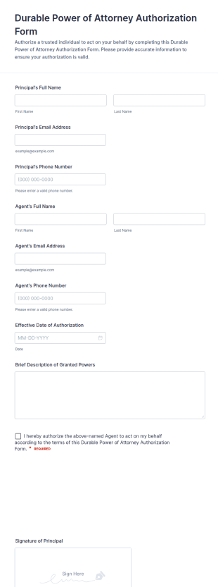 Durable Power Of Attorney Authorization Form Template