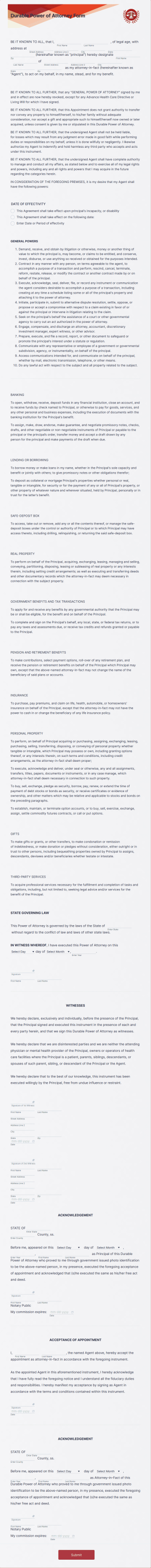 Durable Power Of Attorney Form Template