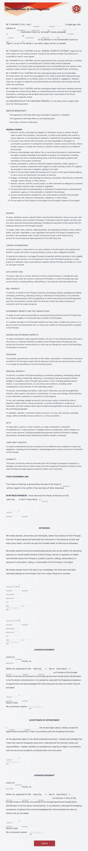 Durable Power Of Attorney Form Template