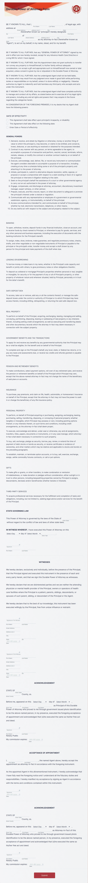 Durable Power Of Attorney Form Template