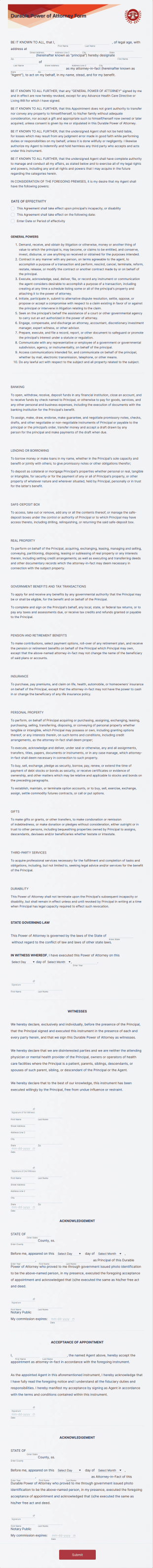 Durable Power Of Attorney Form Template