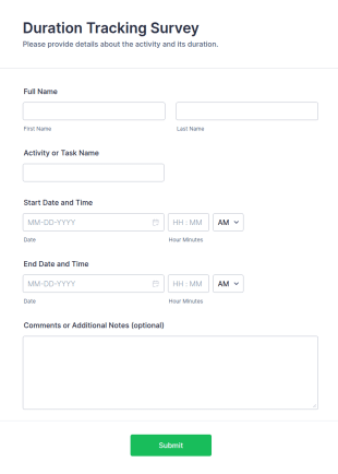 Duration Tracking Survey Form Template