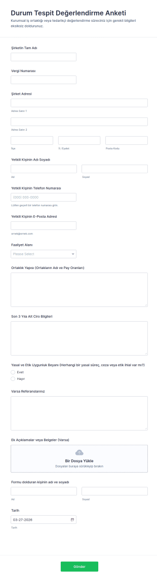 Durum Tespit Değerlendirme Anketi Form Şablonu