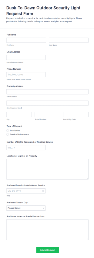 Dusk To Dawn Outdoor Security Light Request Form Template