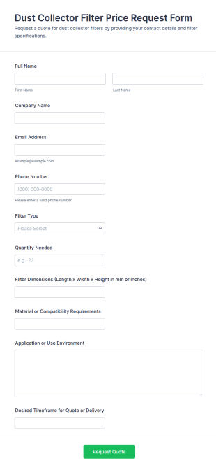 Dust Collector Filter Price Request Form Template