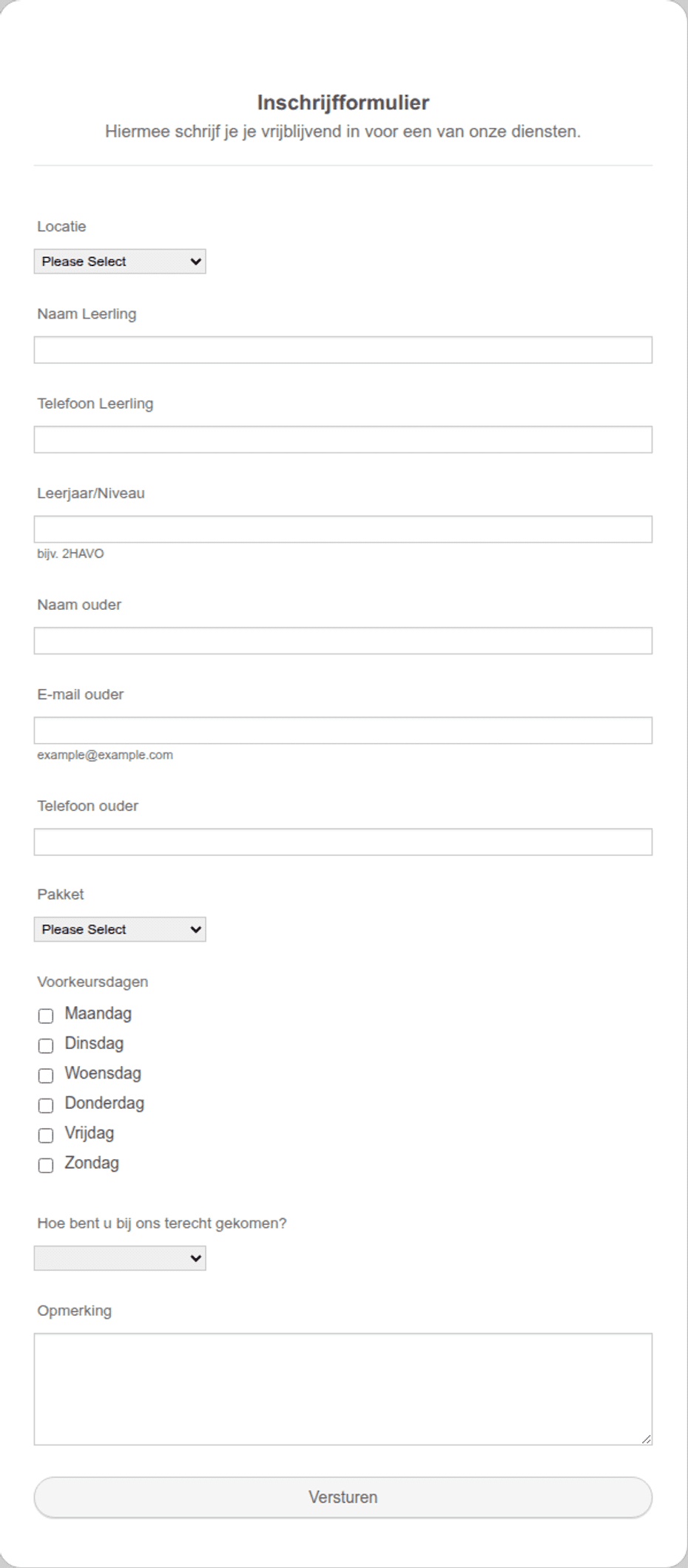 School Registratie Formulier | Jotform
