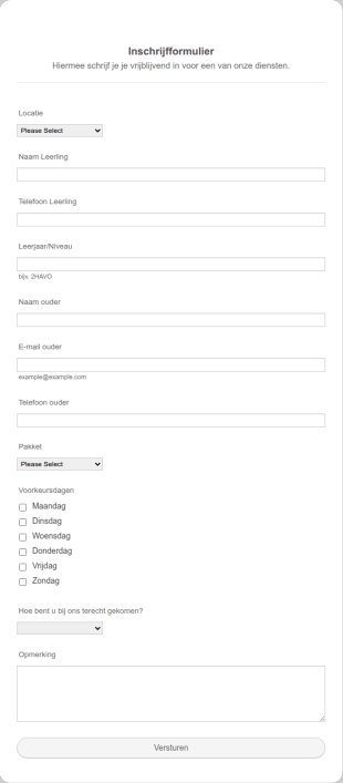 School Registratie Formulier