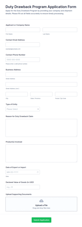 Duty Drawback Program Application Form Template