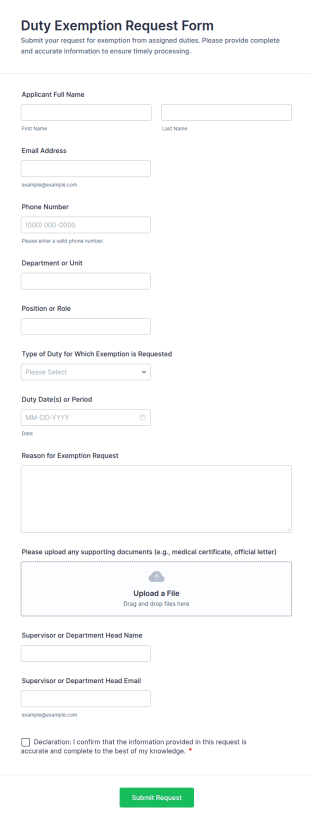 Duty Exemption Request Form Template