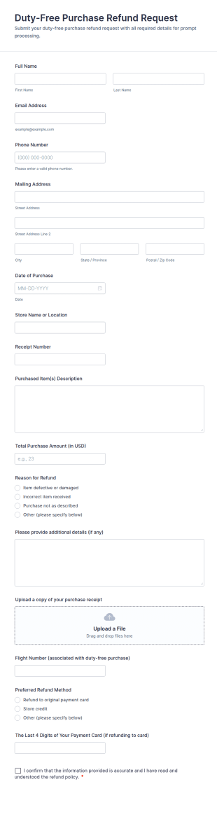 Duty Free Purchase Refund Request Form Template