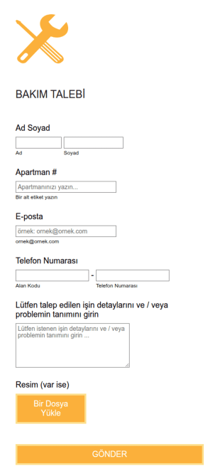 Duyarlı Bakım Talep Form Şablonu