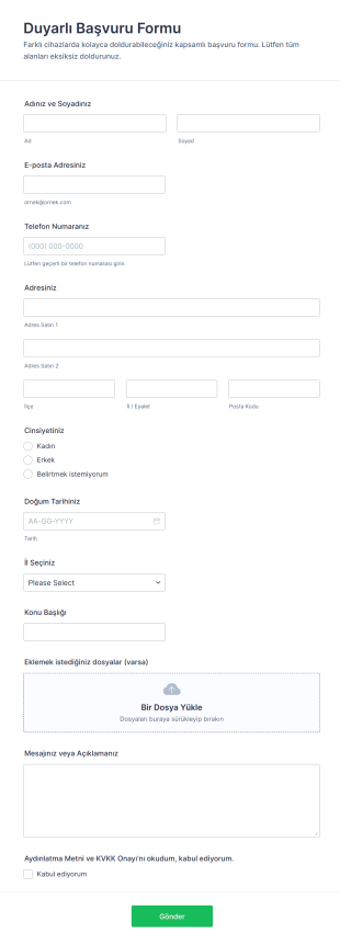 Duyarlı Başvuru Form Şablonu