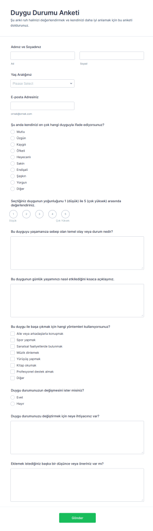 Duygu Durumu Anketi Form Şablonu