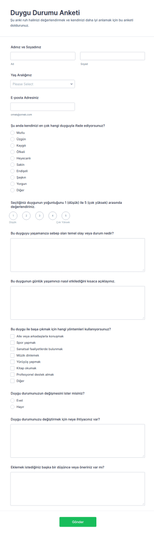 Duygu Durumu Anketi Form Şablonu
