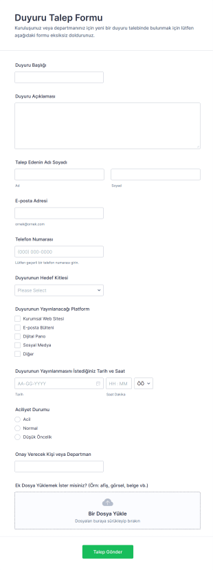 Duyuru Talep Form Şablonu