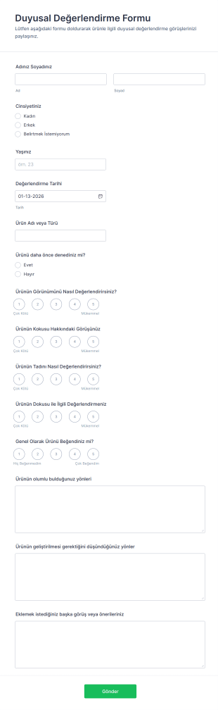 Duyusal Değerlendirme Form Şablonu