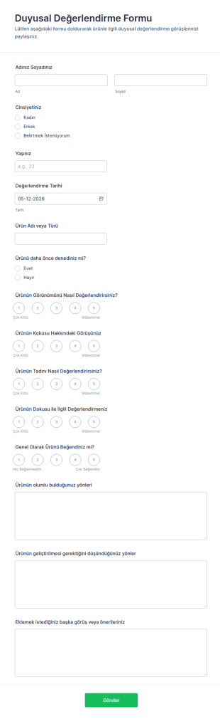 Duyusal Değerlendirme Form Şablonu