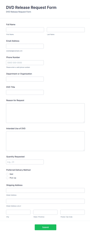 DVD Release Request Form Template