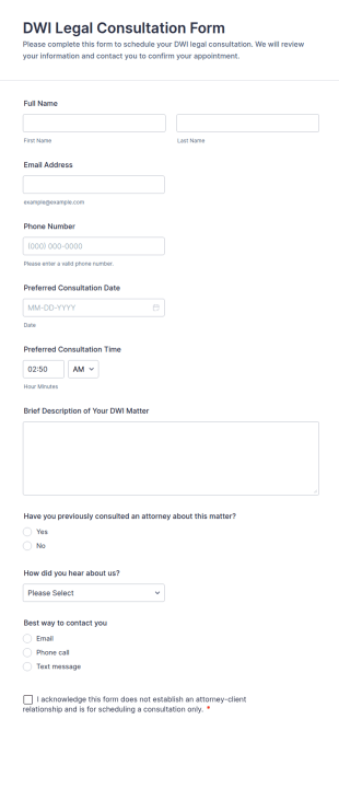 DWI Legal Consultation Form Template