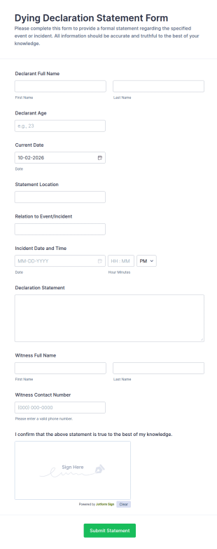 Dying Declaration Statement Form Template