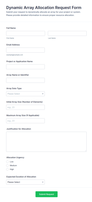 Dynamic Array Allocation Request Form Template