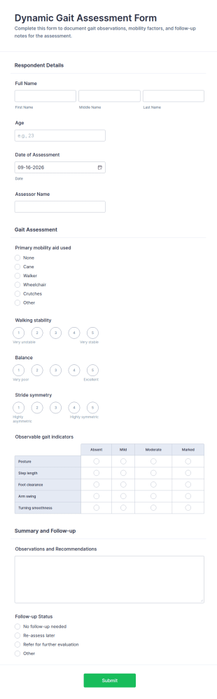 Dynamic Gait Assessment Form Template
