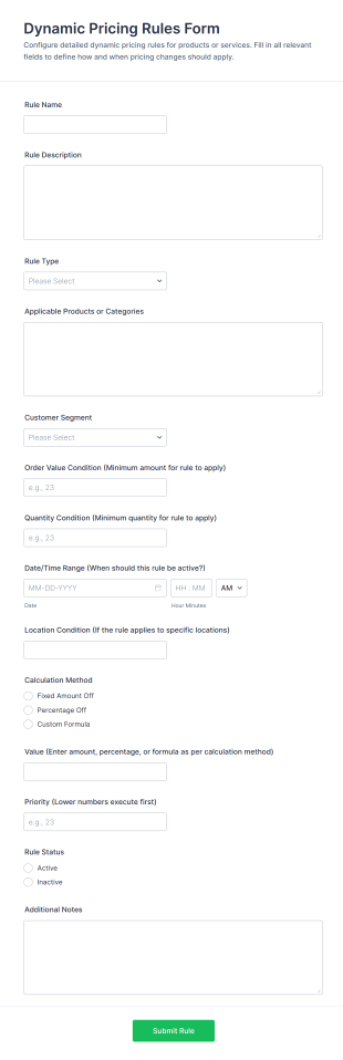 Dynamic Pricing Rules Form Template