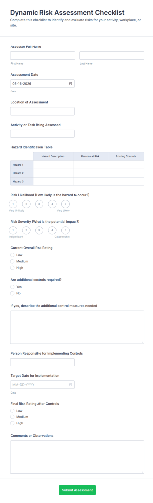 Dynamic Risk Assessment Checklist Form Template