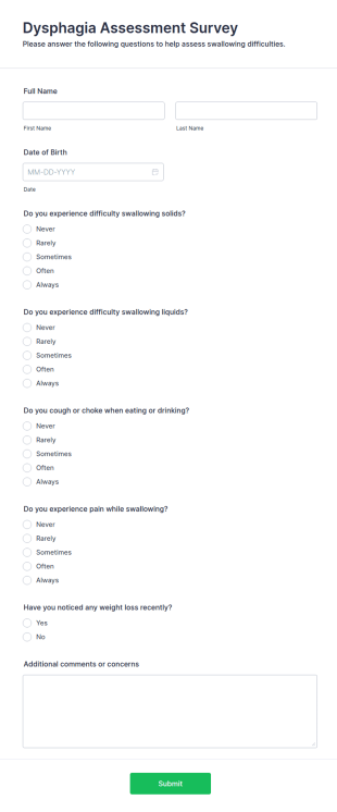 Dysphagia Assessment Survey Form Template