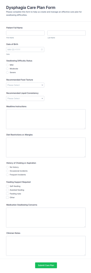 Dysphagia Care Plan Form Template