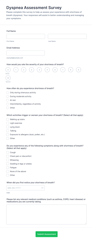 Dyspnea Assessment Survey Form Template