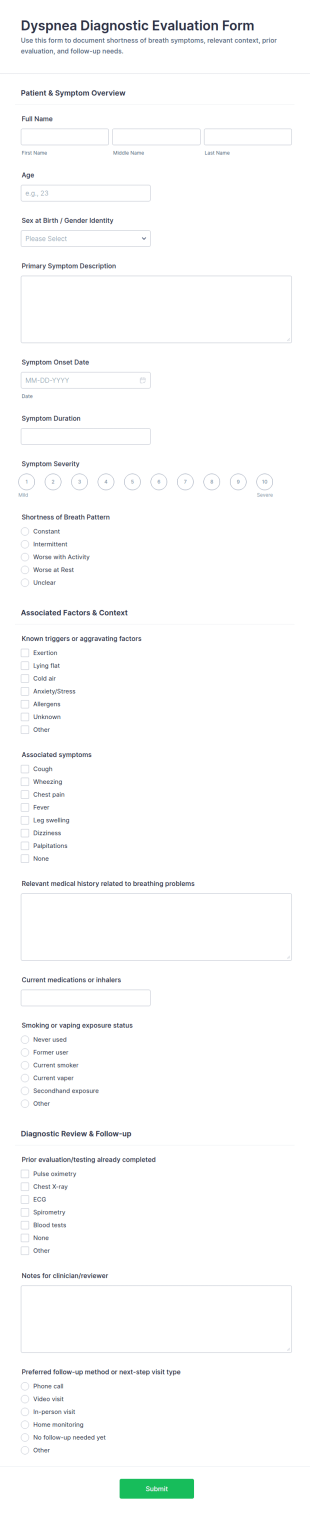 Dyspnea Diagnostic Evaluation Form Template
