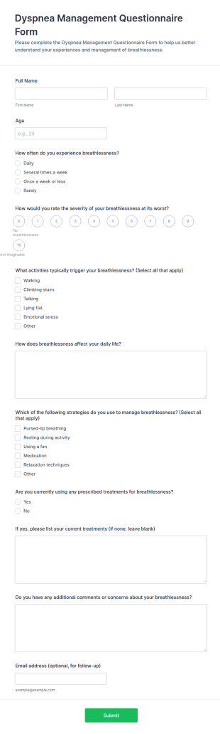 Dyspnea Management Questionnaire Form Template