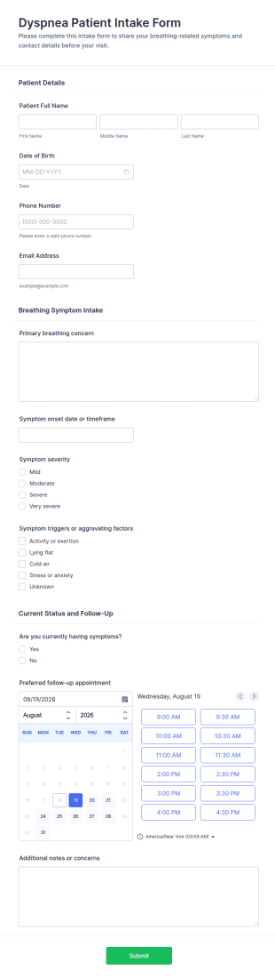 Dyspnea Patient Intake Form Template