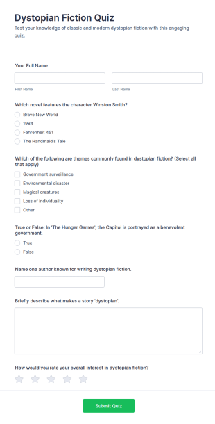 Dystopian Fiction Quiz Form Template