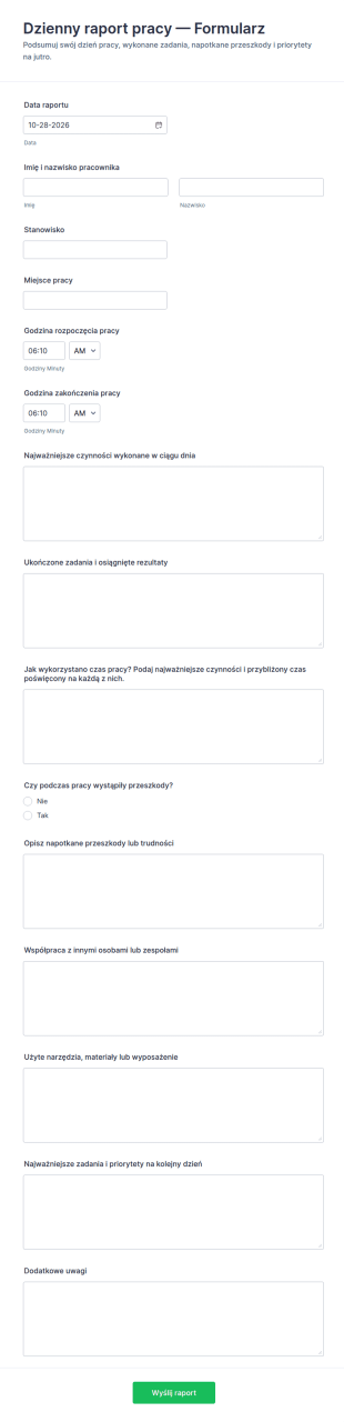 Dzienny Raport Z Pracy