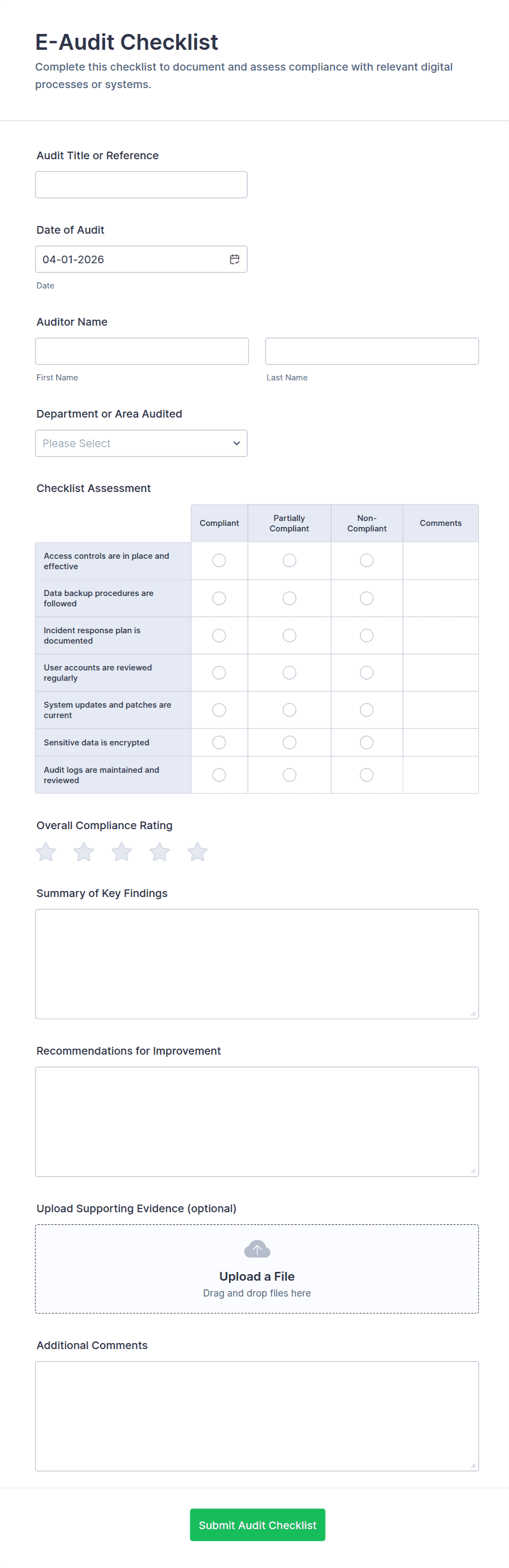 E-Audit Checklist Form Template | Jotform