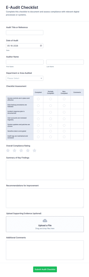 E Audit Checklist Form Template