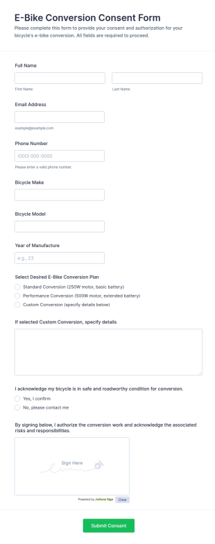 E Bike Conversion Consent Form Template