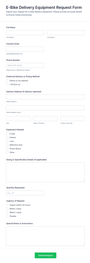 E Bike Delivery Equipment Request Form Template