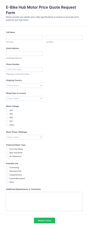 E Bike Hub Motor Price Quote Request Form Template